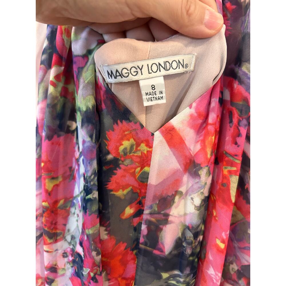 Maggy London Pink Floral Maxi Dress Size 8 - Picture 9 of 10